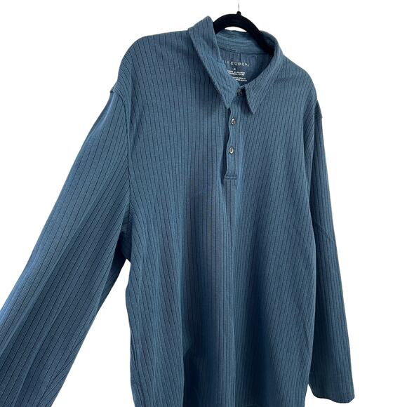 Via Europa Mens Blue Textured Long Sleeve Polo XL - Picture 3 of 4
